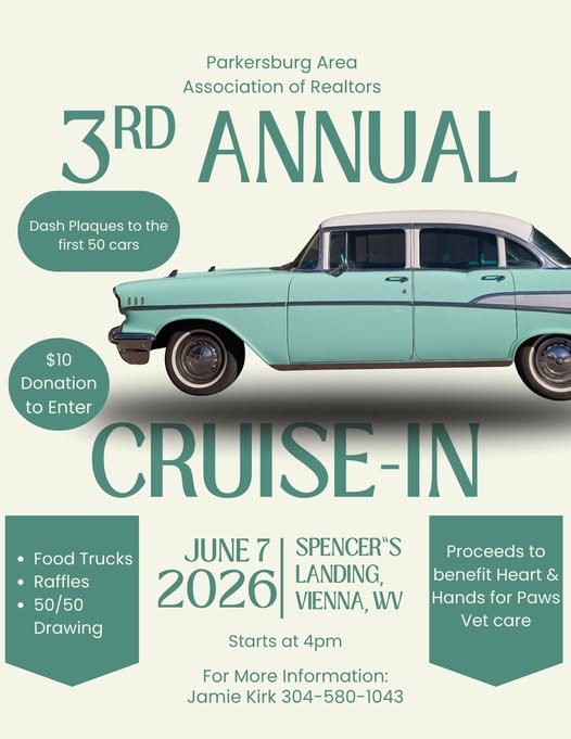 Parkersburg Area Association of Realtors 3rd Annual Cruise-In event at Spencer's Landing in Vienna, WV on June 7, 2026