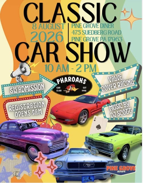 Pine Grove Diner Classic Car Show event at Pine Grove Diner in Pine Grove, PA on August 8, 2026