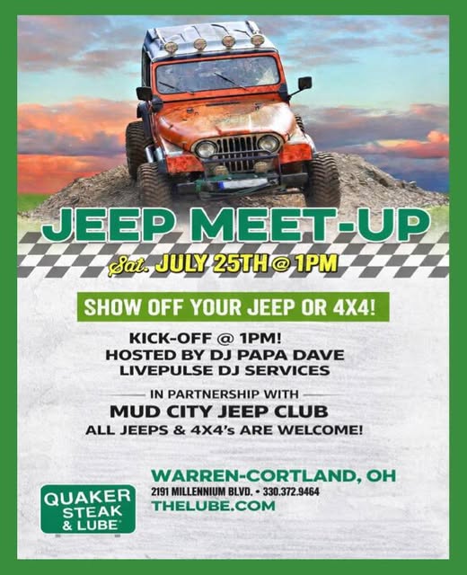 Quaker Steak & Lube Jeep Meet-Up event at Quaker Steak & Lube in Warren-Cortland, OH on July 25, 2026
