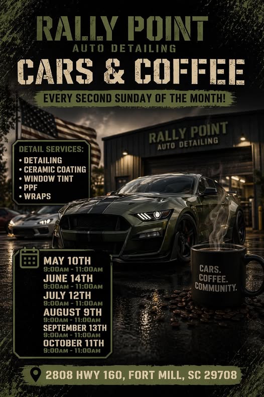 Rally Point Cars & Coffee event at Rally Point Auto Detailing in Fort Mill, SC on July 12, 2026