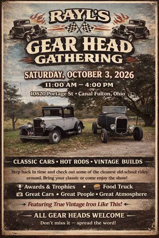 Rayl's Gear Head Gathering event at 10820 Portage St Nw in Canal Fulton, OH on October 3, 2026