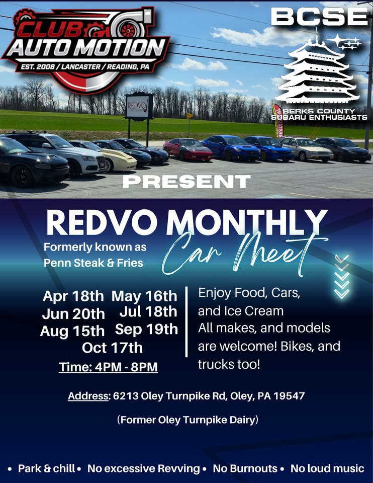 Redvo Monthly Meets event at 6213 Oley Turnpike Road in Oley, PA on April 18, 2026