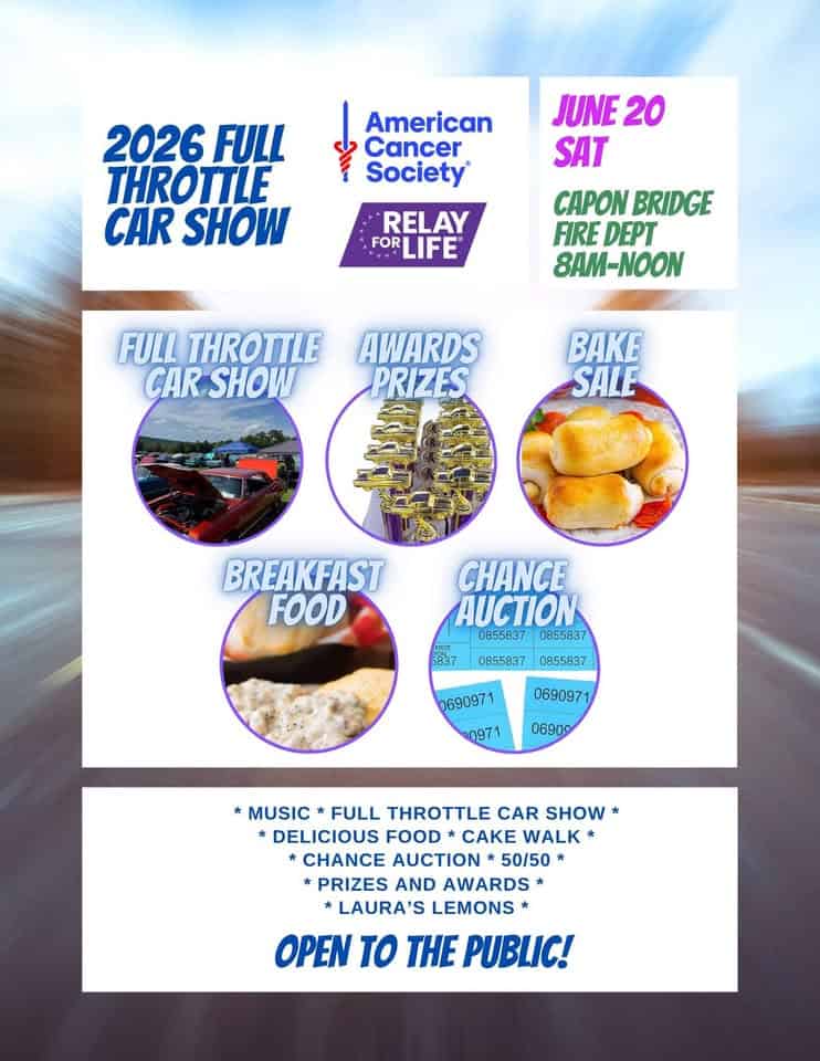 Relay 4 Life Car Show 8am-12pm event at 2766 Northwestern Pike in Capon Bridge, WV on June 20, 2026