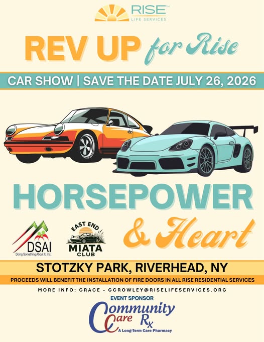 Rev Up for Rise Car Show Horsepower & Heart event at Stotzky Park in Riverhead, NY on July 26, 2026