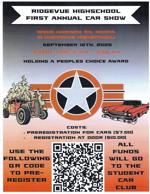 Ridgevue Highschool First Annual Car Show event at Ridgevue Highschool in Nampa, ID on September 12, 2026