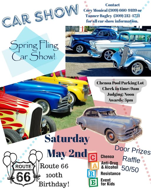 Route 66 Spring Fling Car Show! event at Chenoa Pool Parking Lot in Chenoa, IL on May 2, 2026