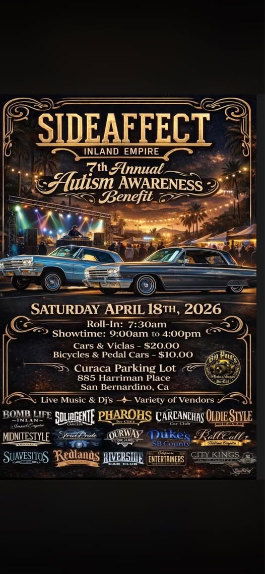 SideAffect Inland Empire 7th Annual Autism Awareness Benefit event at Curaca Parking Lot in San Bernardino, CA on April 18, 2026