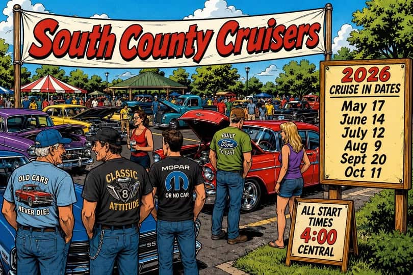 South County Cruisers Car Cruise event at The Center of Lacrosse at Festival Park  in La Crosse, IN on May 17, 2026