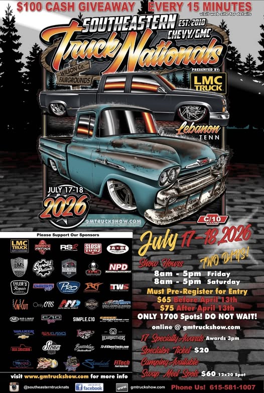 Southeastern Truck Nationals event at Wilson Co. Fairgrounds in Lebanon, TN on July 17, 2026