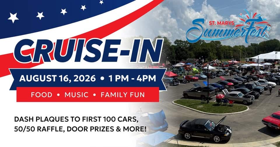 St. Mary's SummerFest Cruise-In event at 140 S Chestnut St in St Marys, OH on August 16, 2026