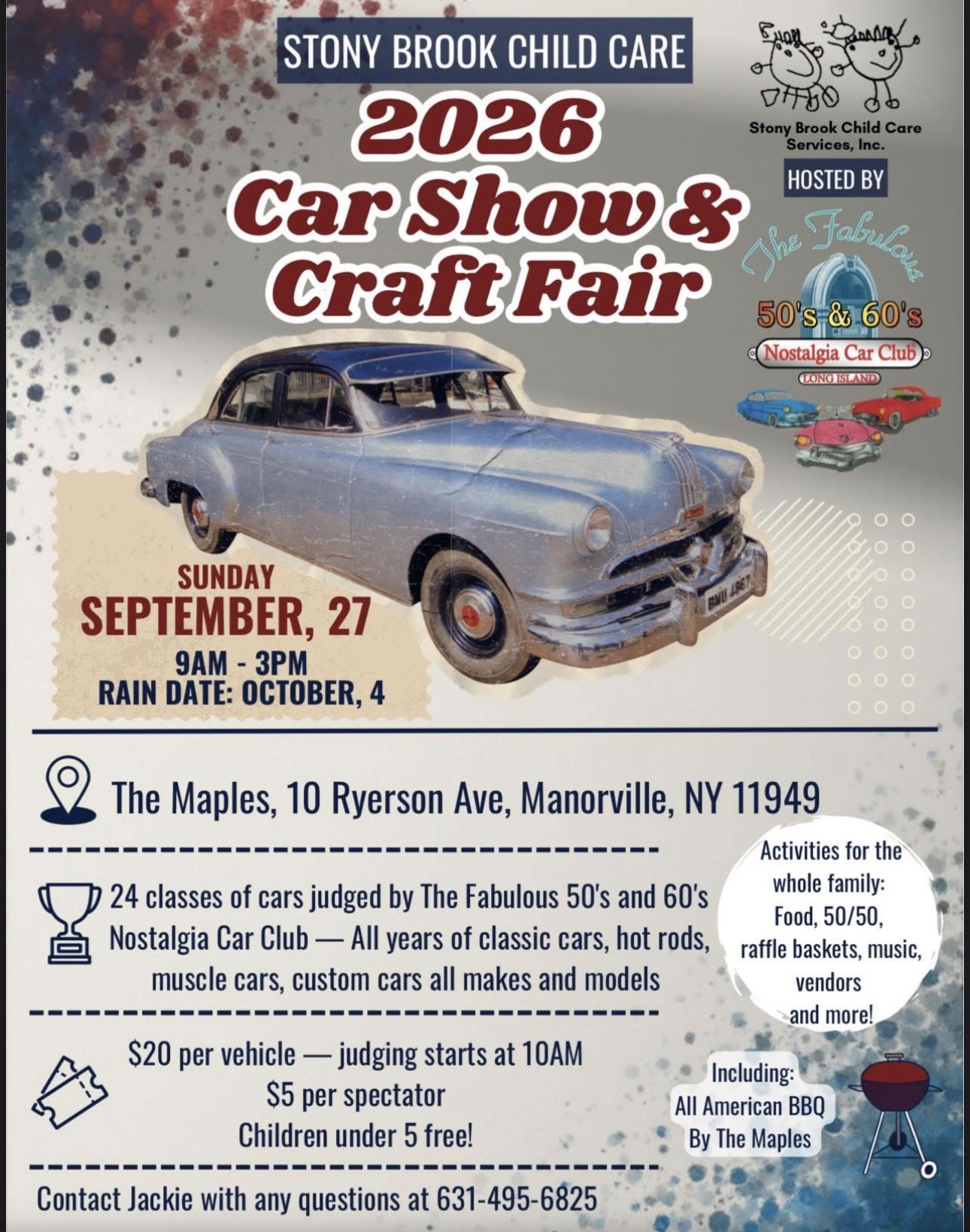Stony Brook Child Care 2026 Car Show & Craft Fair event at The Maples in Manorville, NY on September 27, 2026
