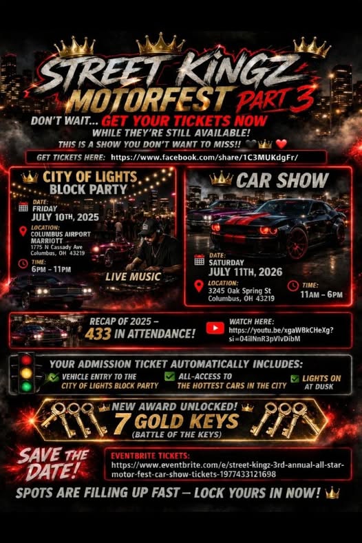 Street Kingz Motorfest Part 3 Car Show event at 3245 Oak Spring St in Columbus, OH on July 11, 2026