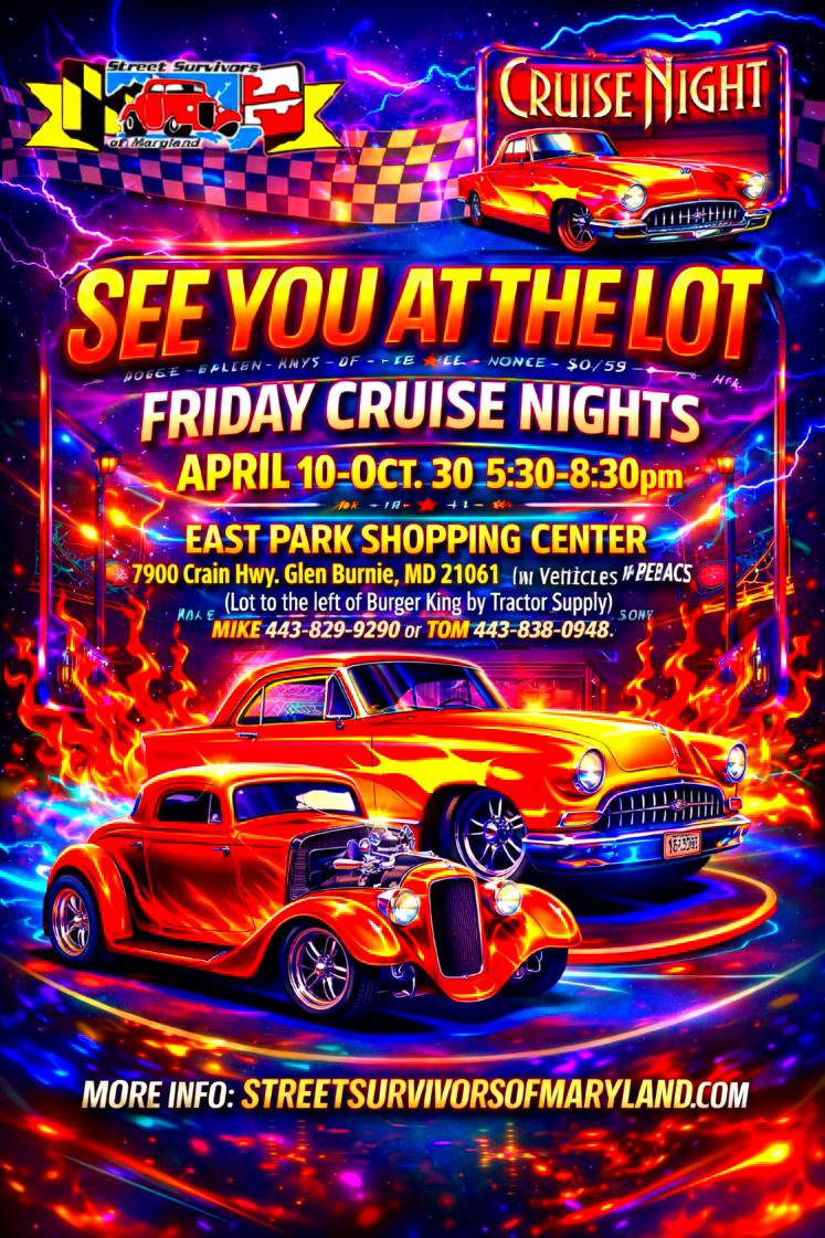Street Survivors of Maryland Cruise Night event at East Park Shopping Center in Glen Burnie, MD on April 10, 2026