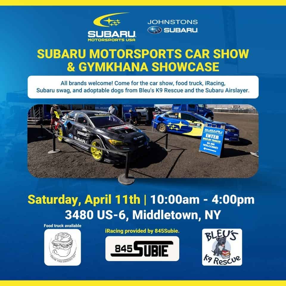 Subaru Motorsports Car Show, Gymkhana Showcase & Adoption Event event at 3480 Us-6 in Middletown, NY on April 11, 2026