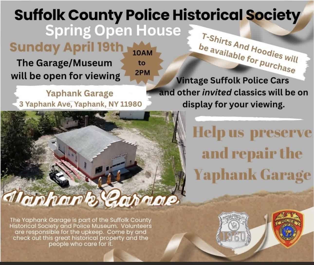 Suffolk County Police Historical Society Spring Open House event at Yaphank Garage in Yaphank, NY on April 19, 2026