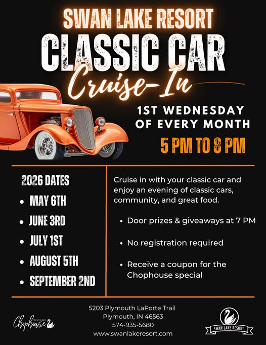 Swan Lake Resort Classic Car Cruise-In event at Swan Lake Resort in Plymouth, IN on May 6, 2026