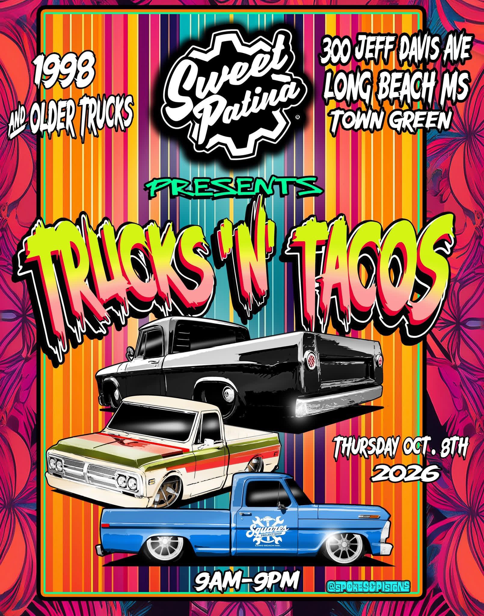 Sweet Patina Presents Trucks 'N' Tacos event at Town Green in Long Beach, MS on October 8, 2026