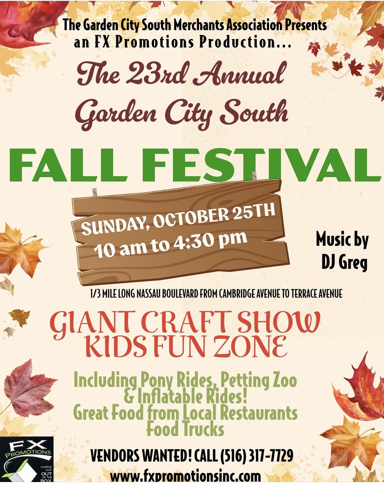 The 23Rd Annual Garden City South Fall Festival event at 1/3 Mile Long Nassau Boulevard From Cambridge Avenue To Terrace Avenue in Garden City South, NY on October 25, 2026