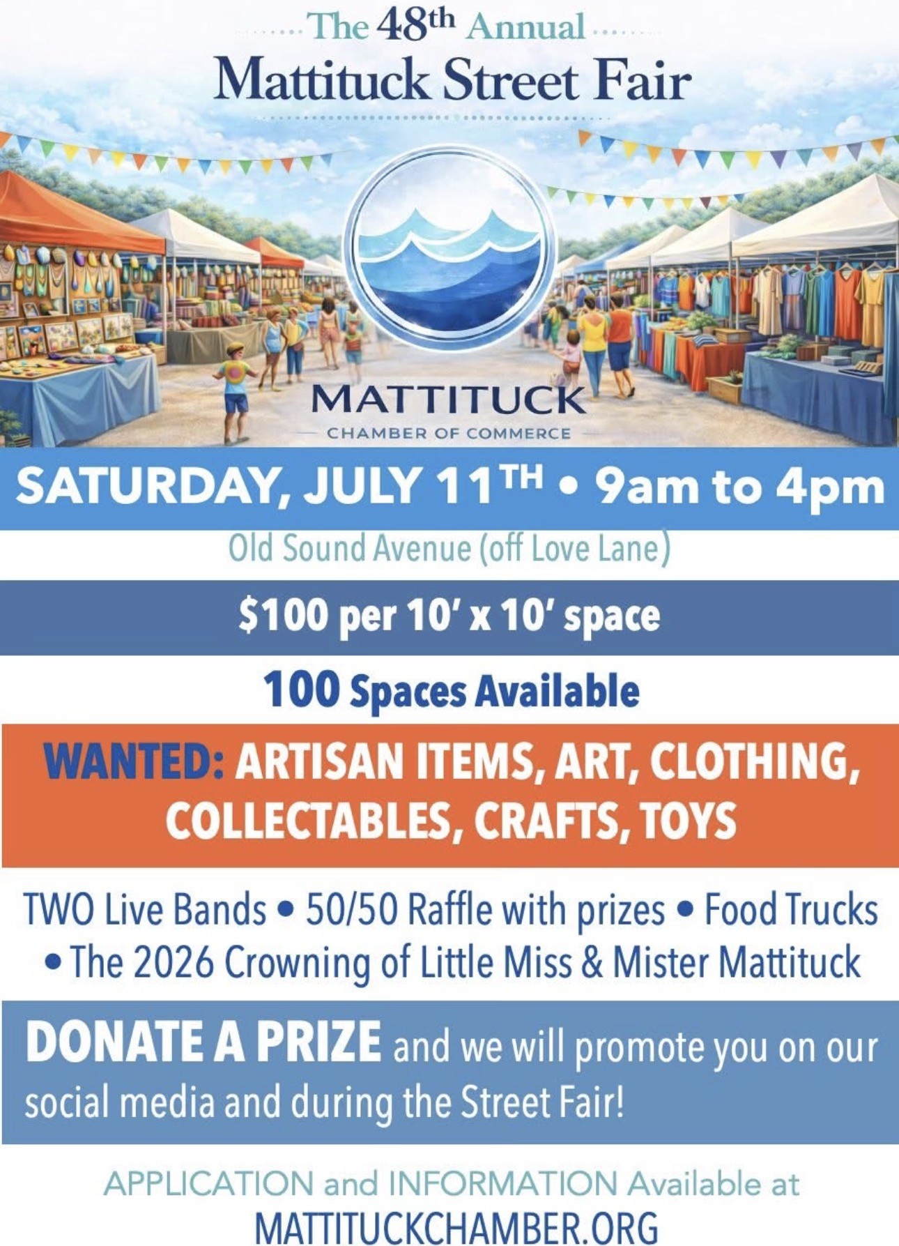 The 48Th Annual Mattituck Street Fair event at Old Sound Avenue (Off Love Lane) in Mattituck, NY on July 11, 2026