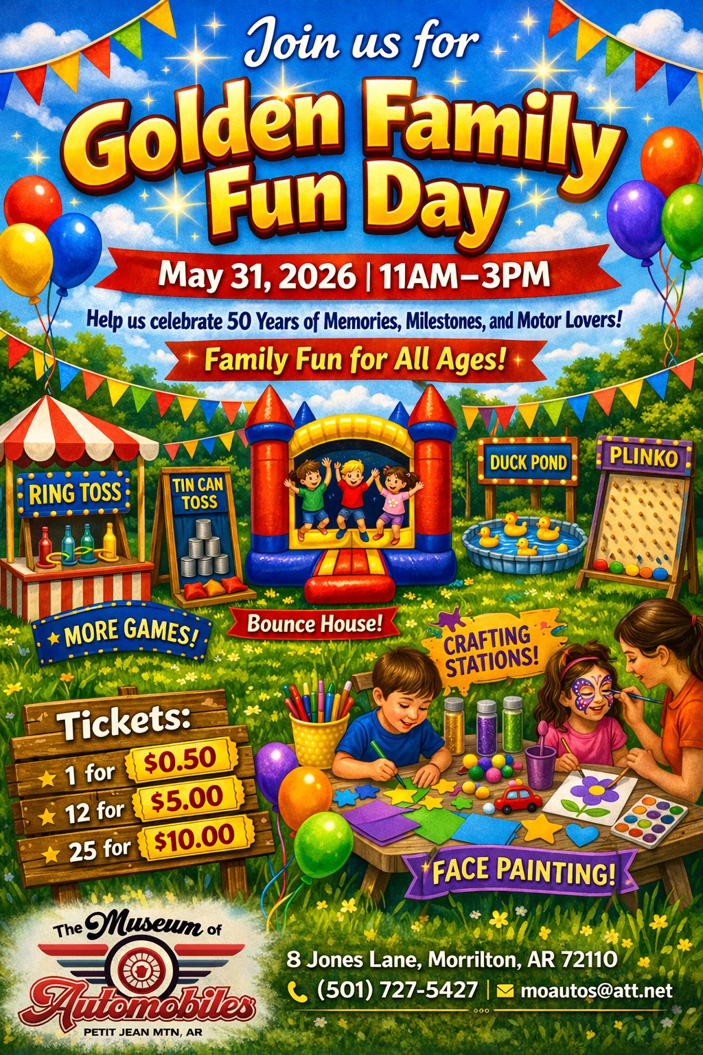 The Museum Of Automobiles Golden Family Fun Day event at The Museum Of Automobiles in Morrilton, AR on May 31, 2026