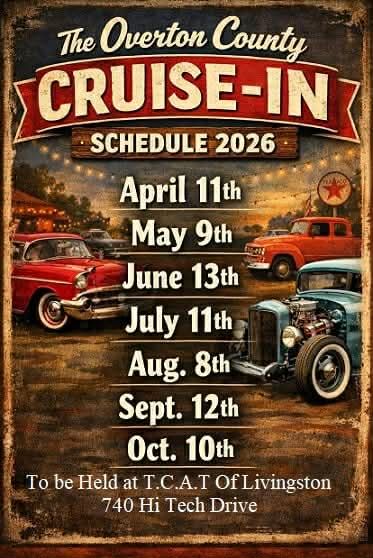 The Overton County CRUISE-IN event at T.C.A.T Of Livingston in Livingston, TN on April 11, 2026