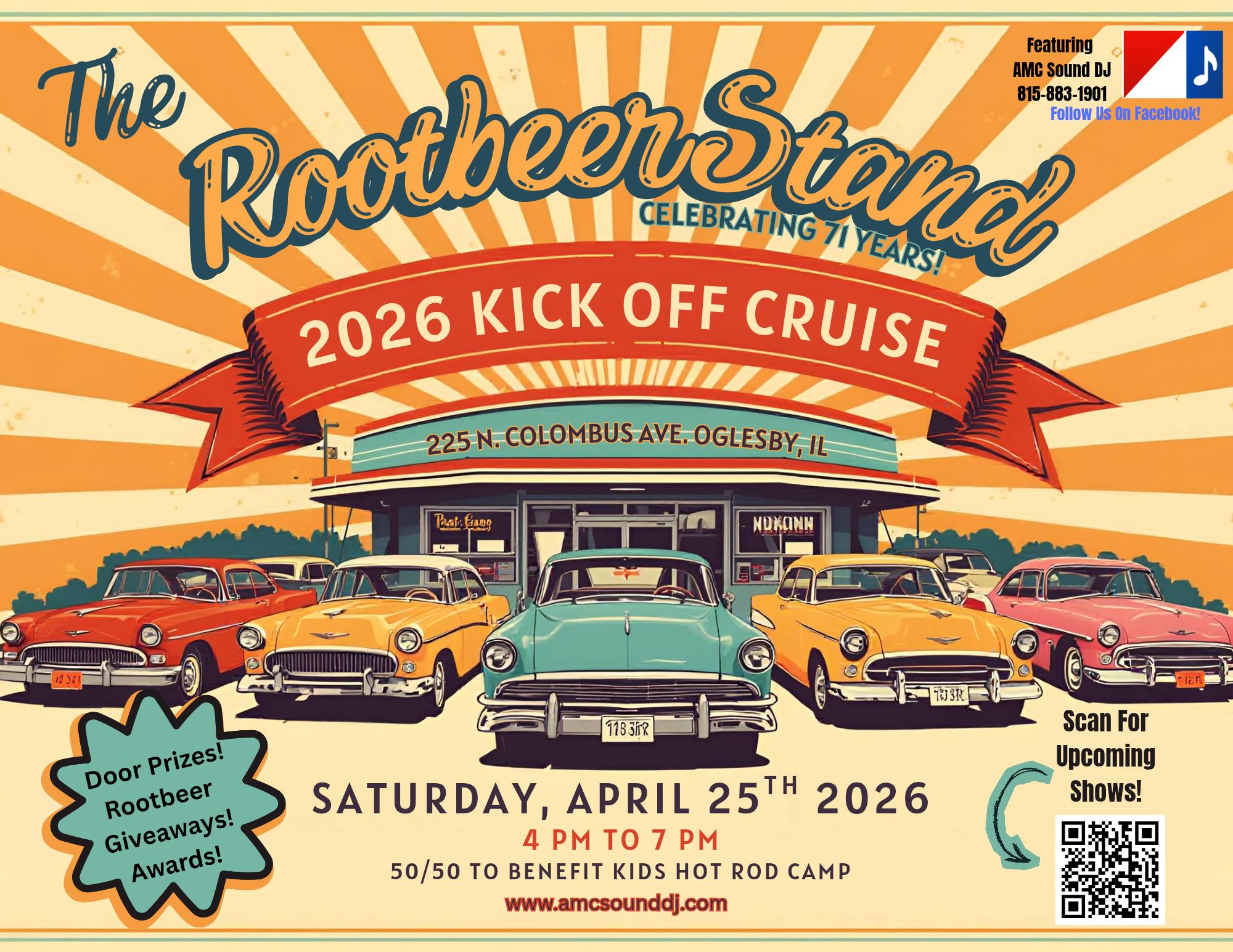 The Rootbeer Stand 2026 Kick Off Cruise event at 225 N. Columbus Ave. in Oglesby, IL on April 25, 2026