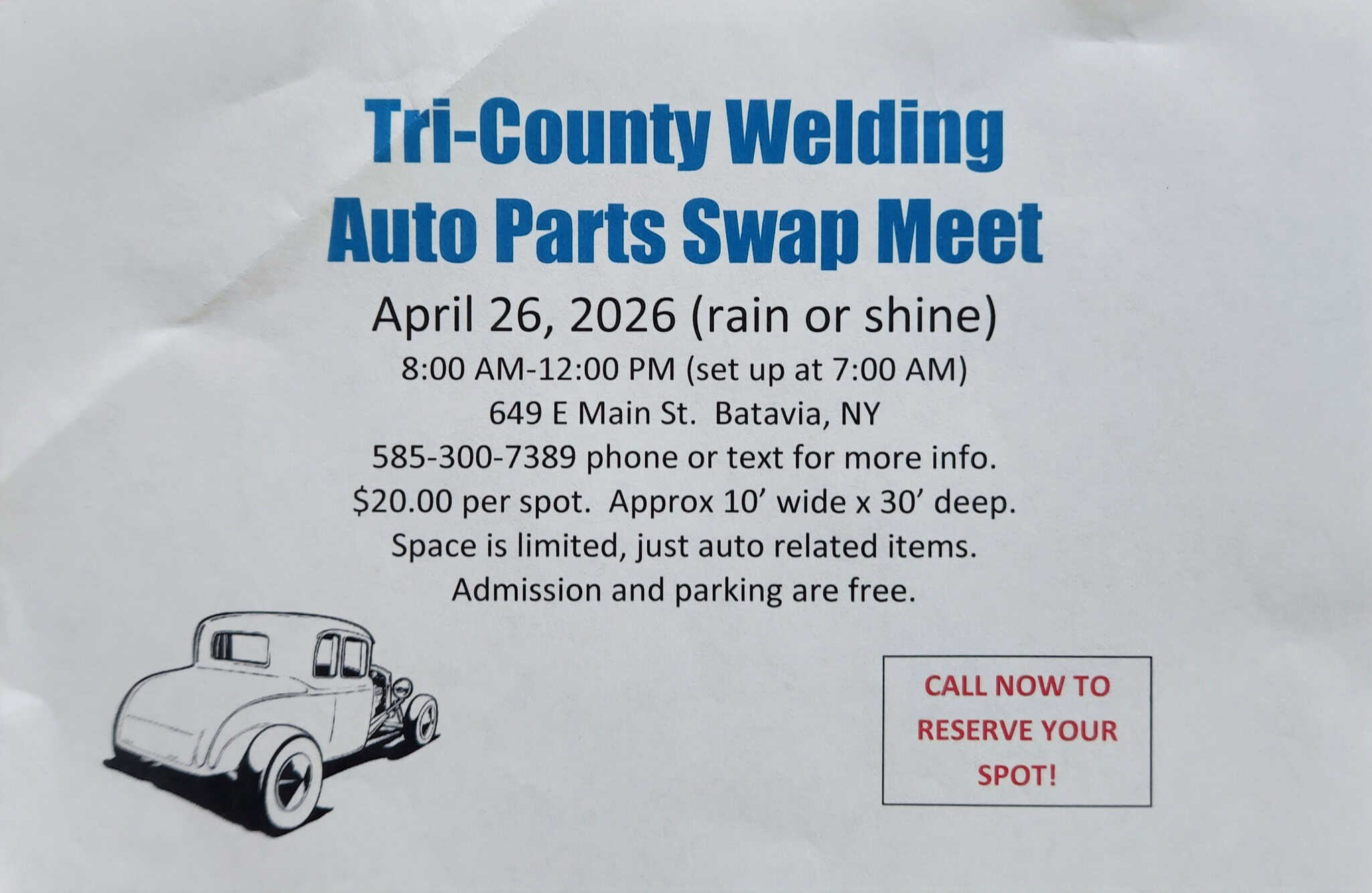 Tri-County Welding Auto Parts Swap Meet event at Tri-County Welding in Batavia, NY on April 26, 2026