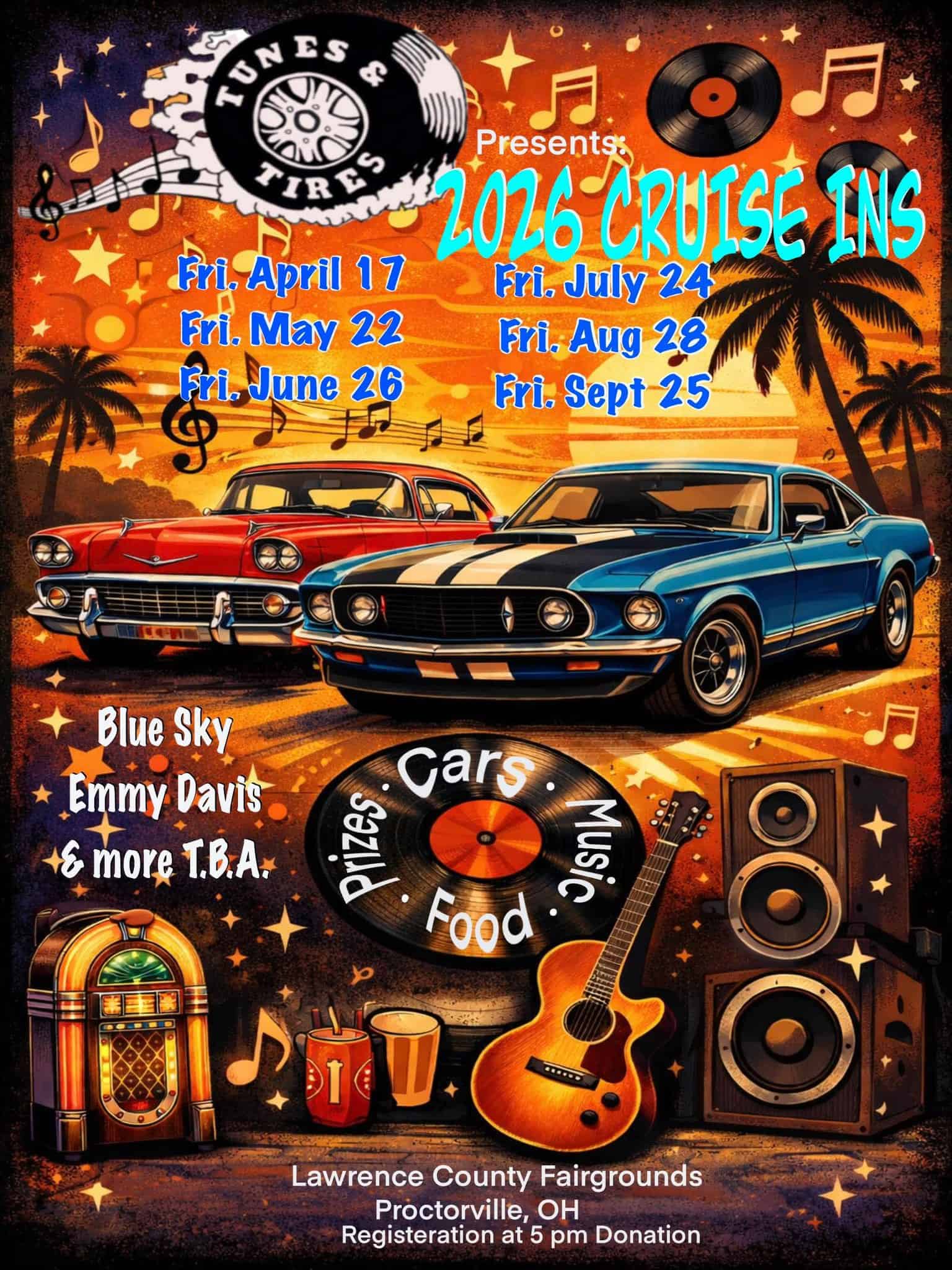 Tunes & Tires Cruise In event at Lawrence County Fairgrounds in Proctorville, OH on April 17, 2026