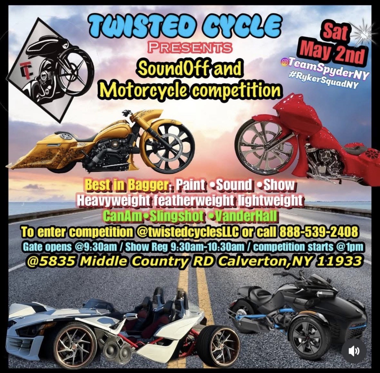 Twisted Cycle Presents Soundoff And Motorcycle Competition event at 5835 Middle Country Rd in Calverton, NY on May 2, 2026