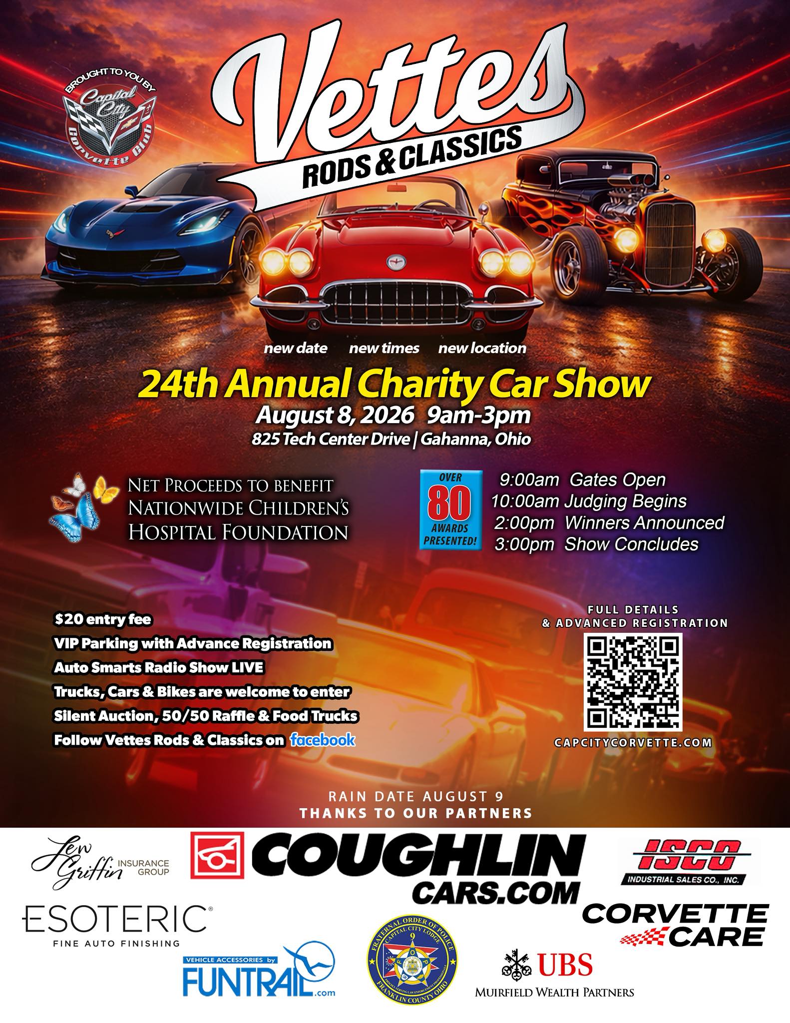 Vettes Rods & Classics 24th Annual Charity Car Show event at 825 Tech Center Drive in Gahanna, OH on August 8, 2026