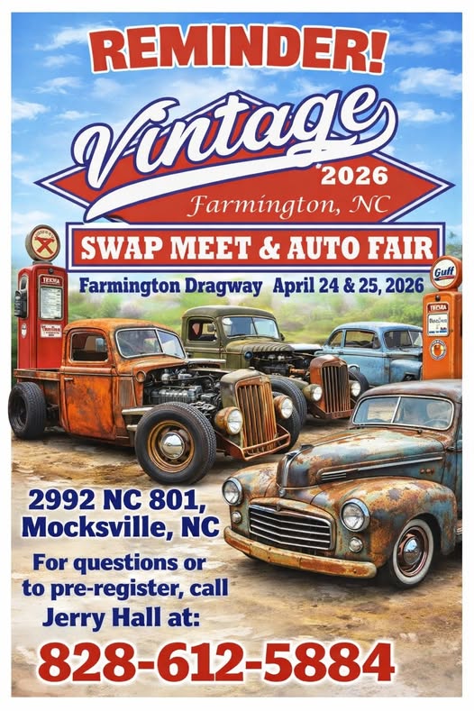 Vintage 2026 Swap Meet & Auto Fair event at Farmington Dragway in Mocksville, NC on April 24, 2026