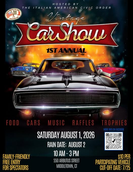 Vintage Car Show event at 550 Arbutus Street in Middletown, CT on August 1, 2026