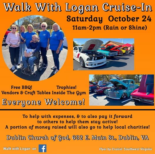 Walk With Logan Cruise-In event at Dublin Church of God in Dublin, VA on October 24, 2026