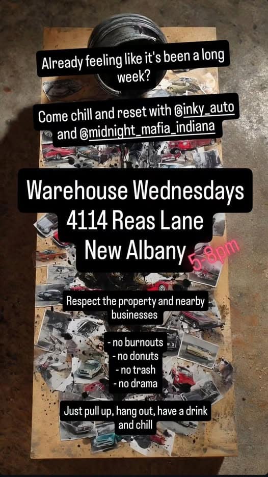 Warehouse Wednesdays event at 4114 Reas Lane in New Albany, IN on April 13, 2026