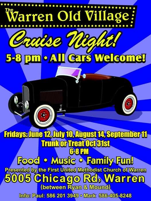 Warren Old Village Cruise Night event at First United Methodist Church of Warren in Warren, MI on June 12, 2026