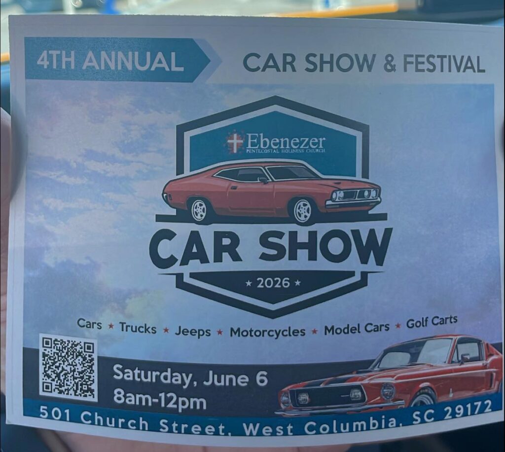 Ebenezer Car Show & Festival 2026 event at 501 Church Street in West Columbia, SC on June 6, 2026