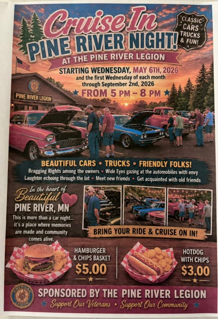 Cruise In Pine River Night! At The Pine River Legion event at Pine River Legion in Pine River, MN on May 6, 2026