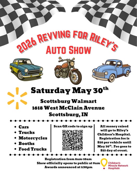 2026 Revving For Riley's Auto Show event at Scottsburg Walmart in Scottsburg, IN on May 30, 2026