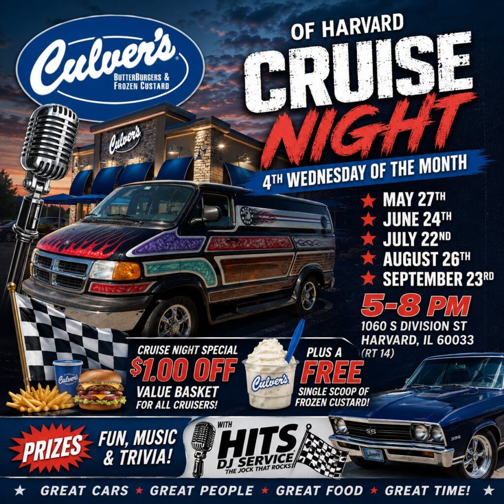 Culver's Of Harvard Cruise Night event at Culver's in Harvard, IL on June 24, 2026