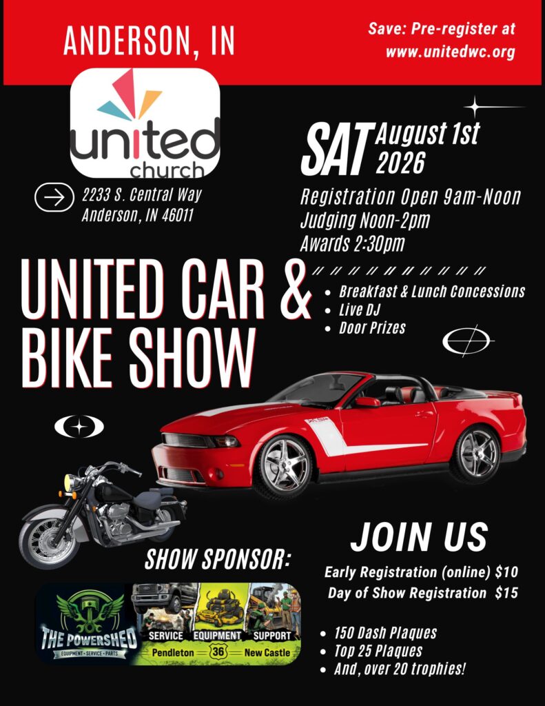 United Car & Bike Show event at United Church in Anderson, IN on August 1, 2026