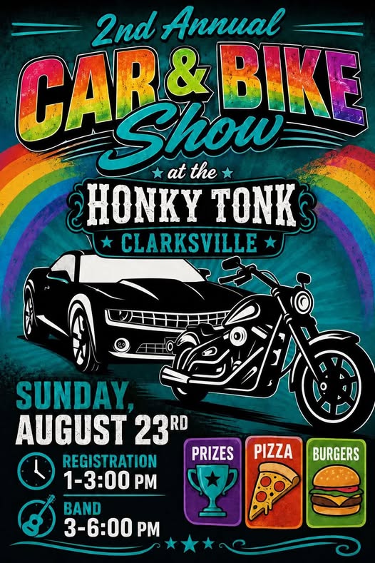 2nd Annual Car & Bike Show at the Honky Tonk event at Honky Tonk in Clarksville, IA on August 23, 2026
