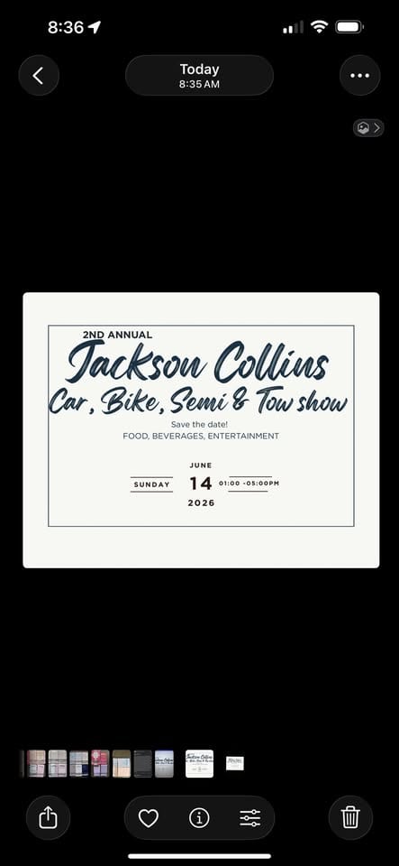 2nd Annual Jackson Collins Benefit Car & Bike Show event at 308 W Commercial St in Pleasant Hill, MO on June 14, 2026