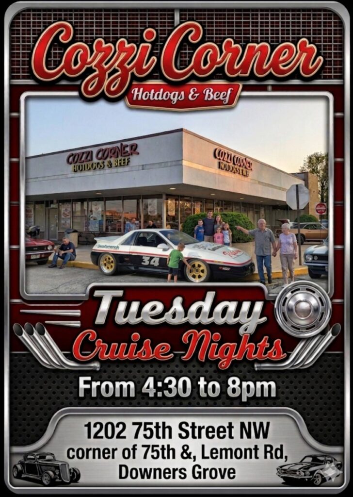 Cozzi Corner Tuesday Cruise Nights event at Cozzi Corner in Downers Grove, IL on May 17, 2026