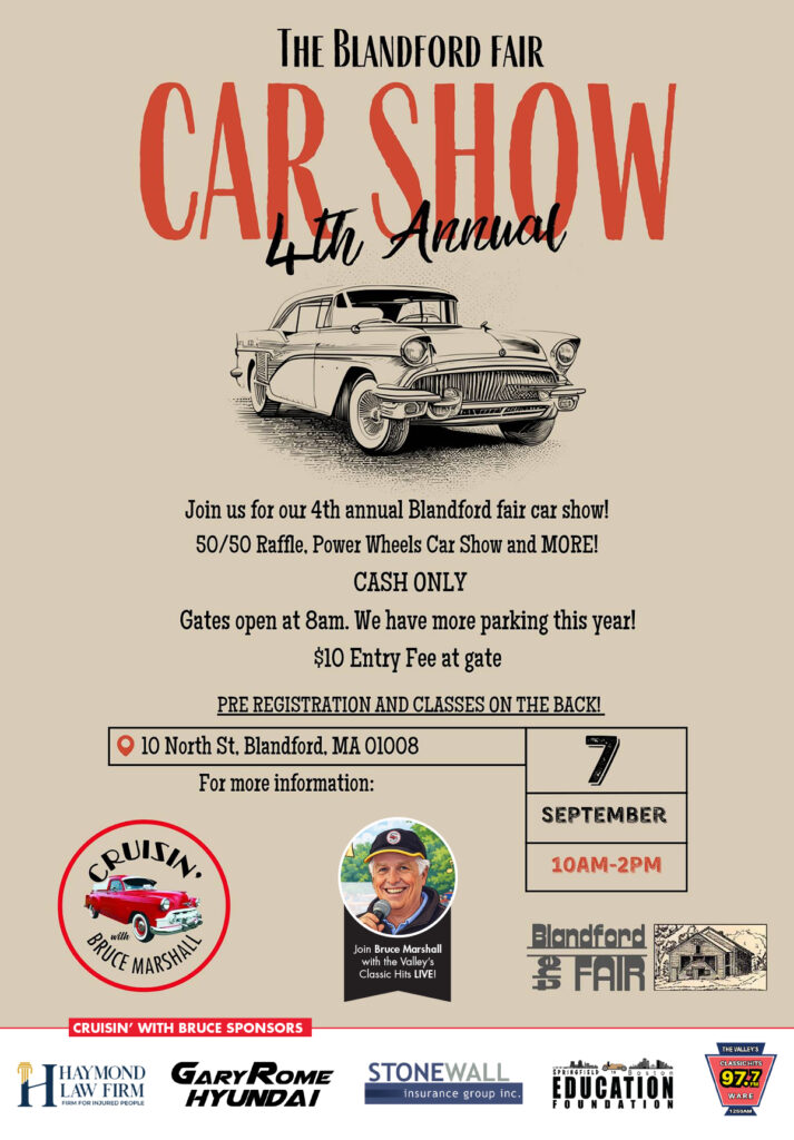 The Blandford Fair Car Show event at 10 North St in Blandford, MA on September 7, 2026