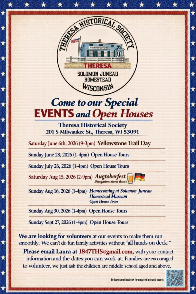 Theresa Historical Society Events and Open Houses event at Theresa Historical Society in Theresa, WI on June 6, 2026
