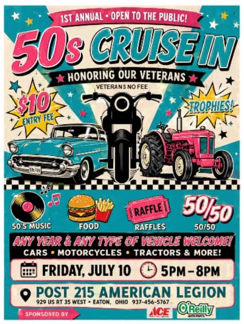 50s Cruise In event at 929 W S Route 35 in Eaton, OH on July 10, 2026