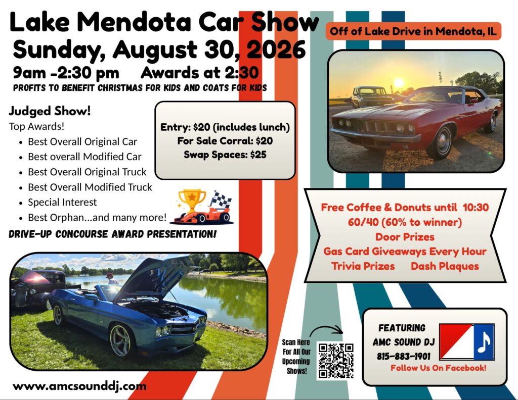 Lake Mendota Car Show event at Off of Lake Drive in Mendota, IL in Mendota, IL on August 30, 2026