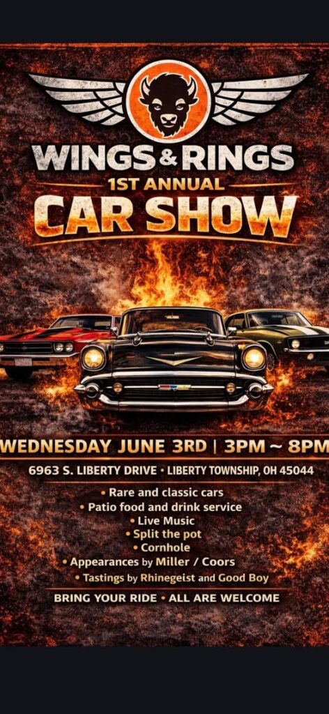 Wings & Rings 1st Annual Car Show event at 6963 S. Liberty Drive in Middletown, OH on June 3, 2026