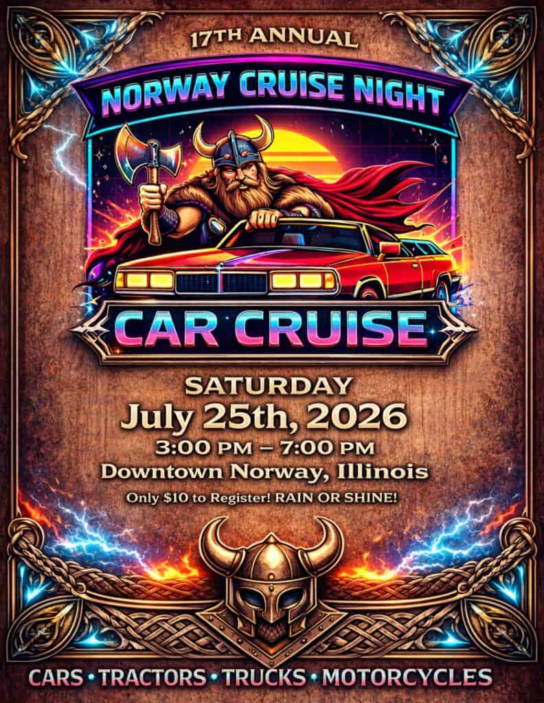 Norway Cruise Night event at Downtown in Norway, IL on July 25, 2026
