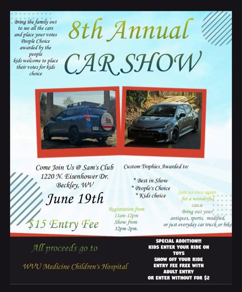 Beckley Miracle Makers 8th Annual Car Show event at Sam's Club in Beckley, WV on June 19, 2026